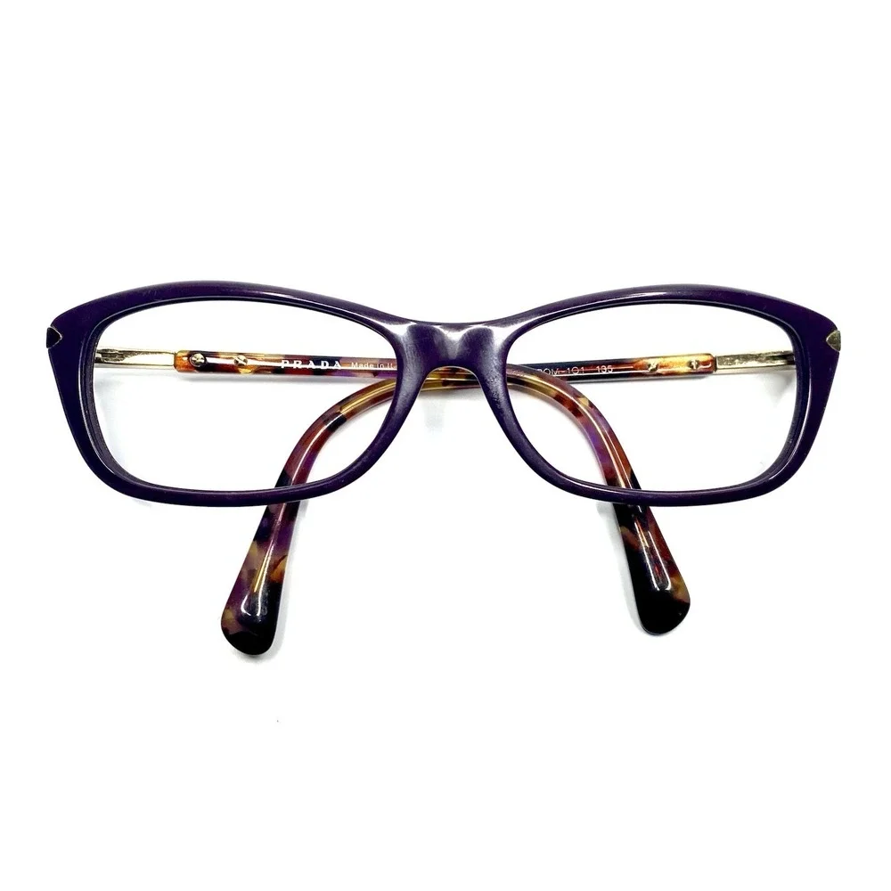 Prada Purple Cat Eye Glasses Brown Tortoise Gold Temple Italy VPR04P 54 17 135